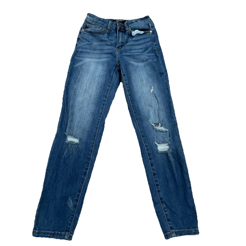 Judy Blue Jeans Women 27 Skinny Fit Dark Wash Faded Holes Pants Stretch Ladies